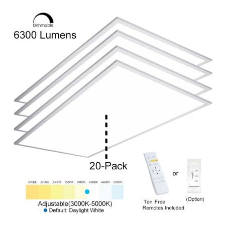 E E Systems Group eSenLite 2x4ft 50W 6500 LM LED Ceiling Panel Troffer Light 3000-5000K CCT Dim w/ Remote 20 PK EEFPTL2460W-R20